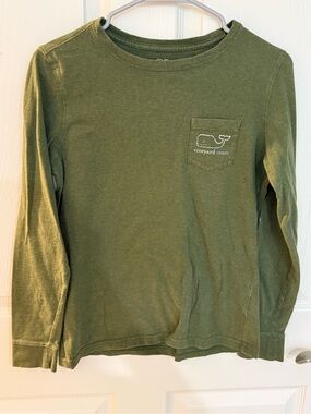 Vineyard Vines Olive Green Long-Sleeve Pocket Tee for Kids